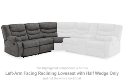 Partymate Slate Sectional Left Hand Facing Loveseat w/Half Sectional Wedge