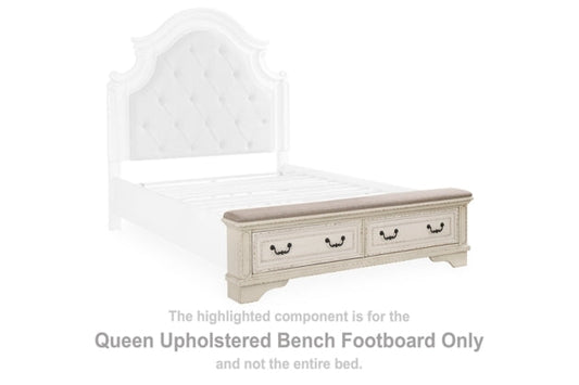 Realyn Chipped White Queen Uph Bench Footboard
