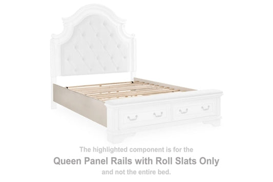 Realyn Chipped White Queen Panel Rails W/Roll Slats