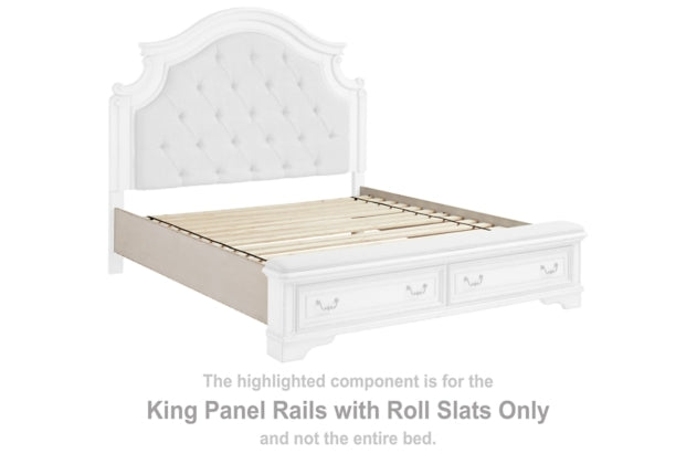 Realyn Chipped White King Panel Rails W/Roll Slats