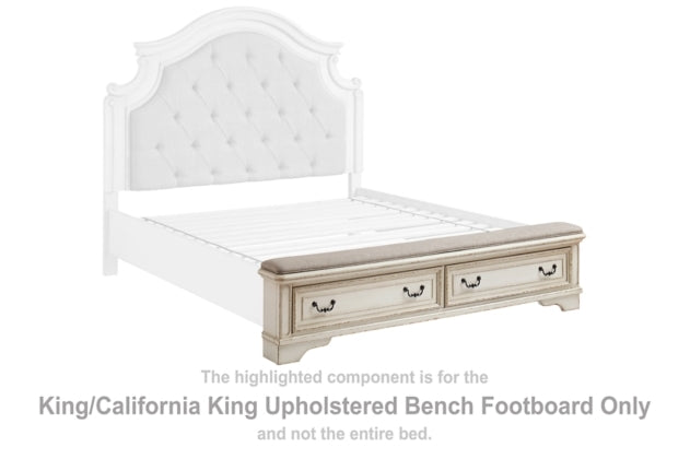 Realyn Chipped White King/Cal King Uph Bench Footboard