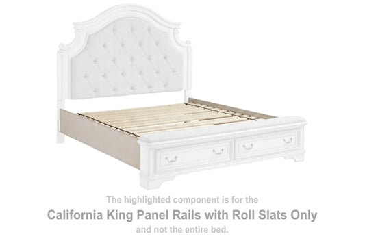 Realyn Chipped White Cal King Panel Rails W/Roll Slats