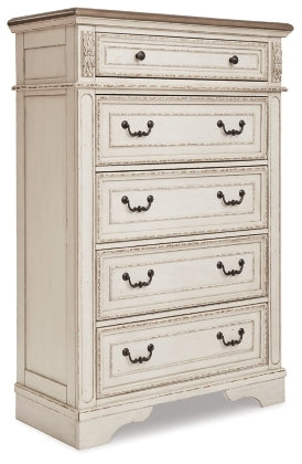 Realyn Chipped White Five Drawer Chest