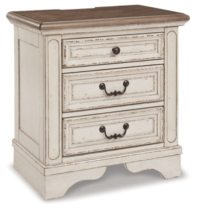 Realyn Chipped White Three Drawer Night Stand