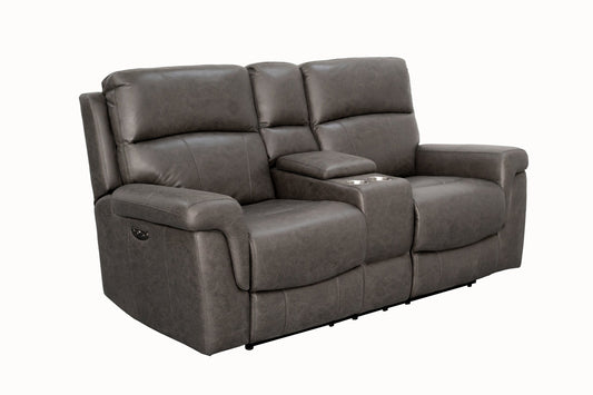 Lambeau Charcoal Dual Power Console Loveseat w/ Popout Cup Holders