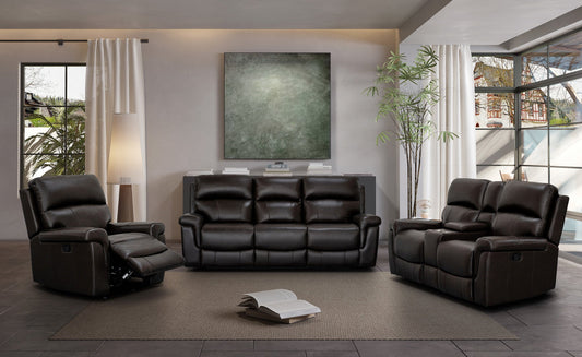 Lambeau Dark Brown Leather Dual Power Recliner w/ Popout Cup Holders (No Rock w/ Power)