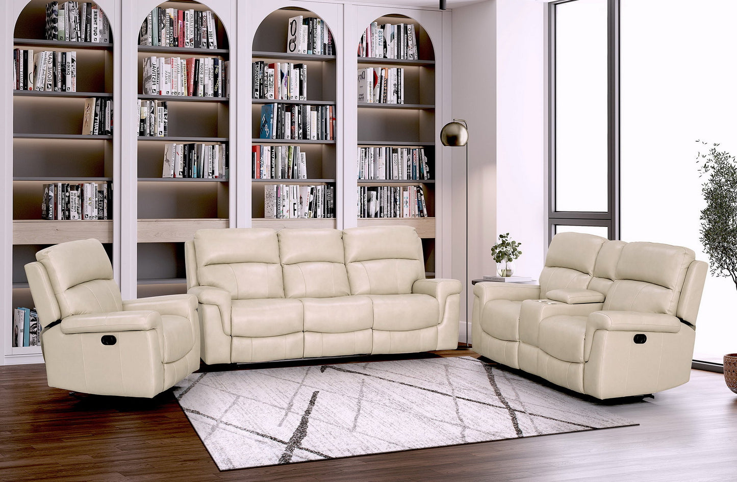 Lambeau Stone Leather Power Sofa w/ Popout Cup Holders