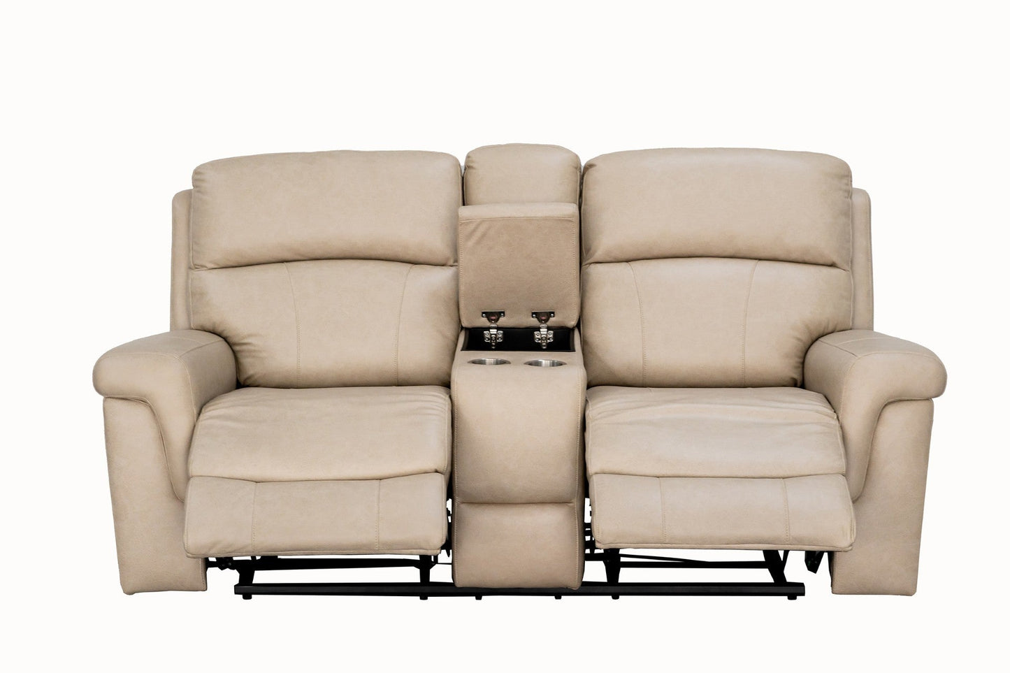 Lambeau Sand Dual Power Console Loveseat w/ Popout Cup Holders