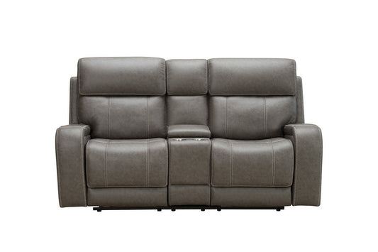 Newport Pewter Dual Power Console Loveseat w Popout Cup Holders