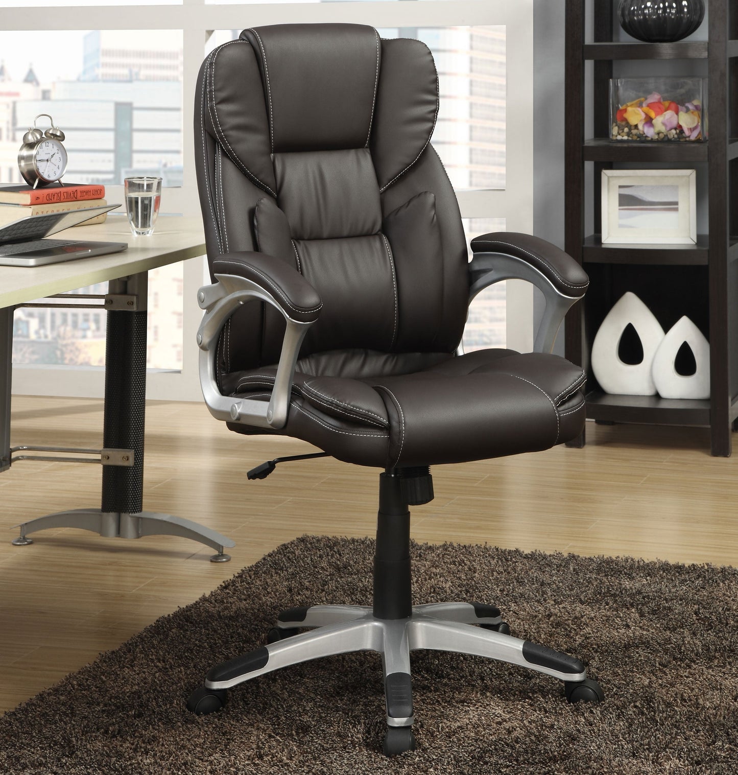 Kaffir AdjusTable Height Office Chair Dark Brown and Silver
