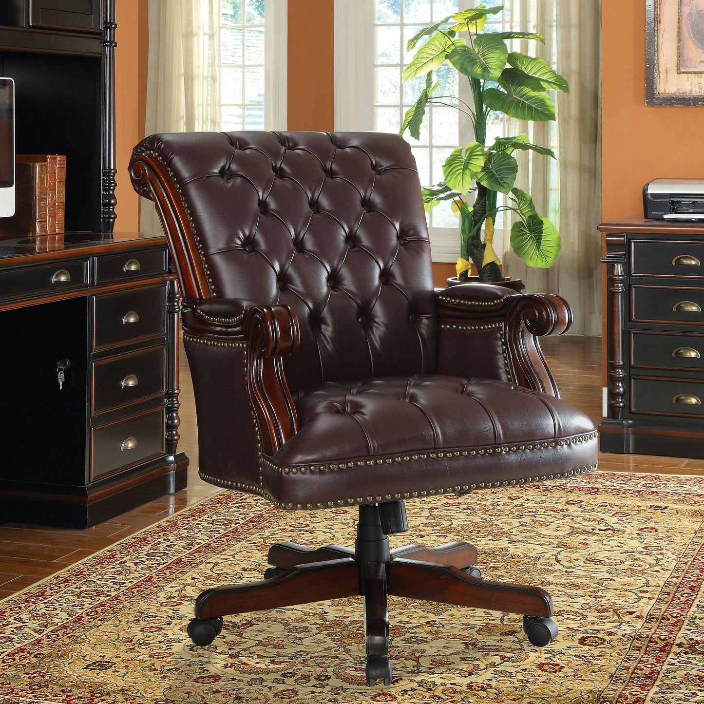 Calloway Tufted AdjusTable Height Office Chair Dark Brown