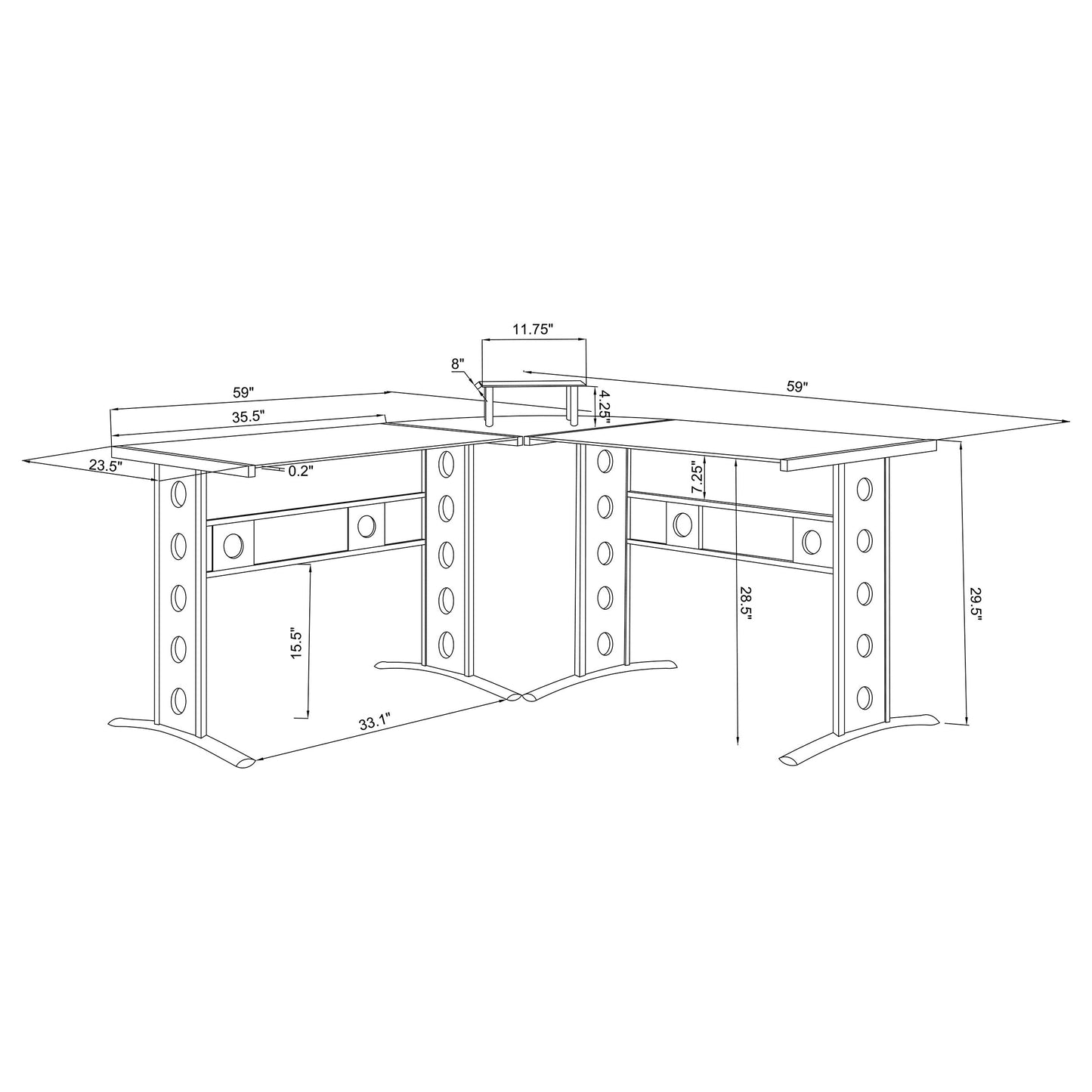 Keizer 3-piece L-shape Office Desk Set Black and Silver