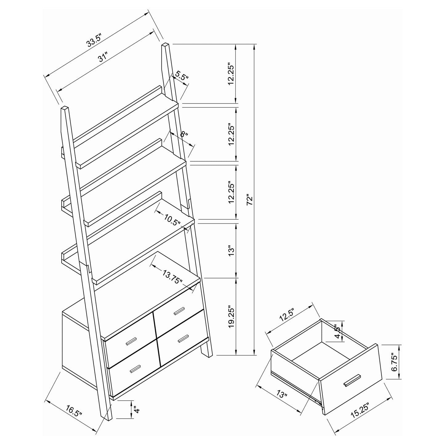 Colella 3-piece Storage Ladder Bookcase Set Cappuccino