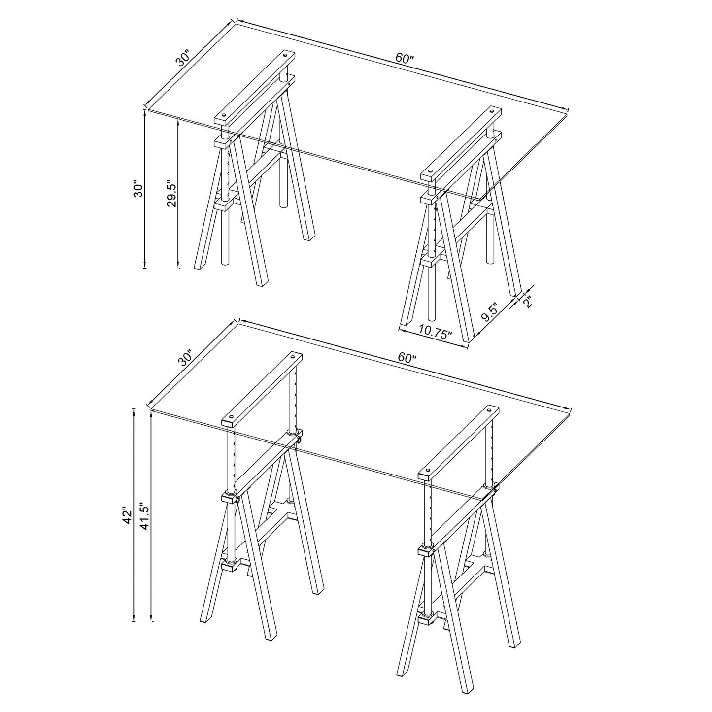 Statham Glass Top AdjusTable Writing Desk Clear and Chrome