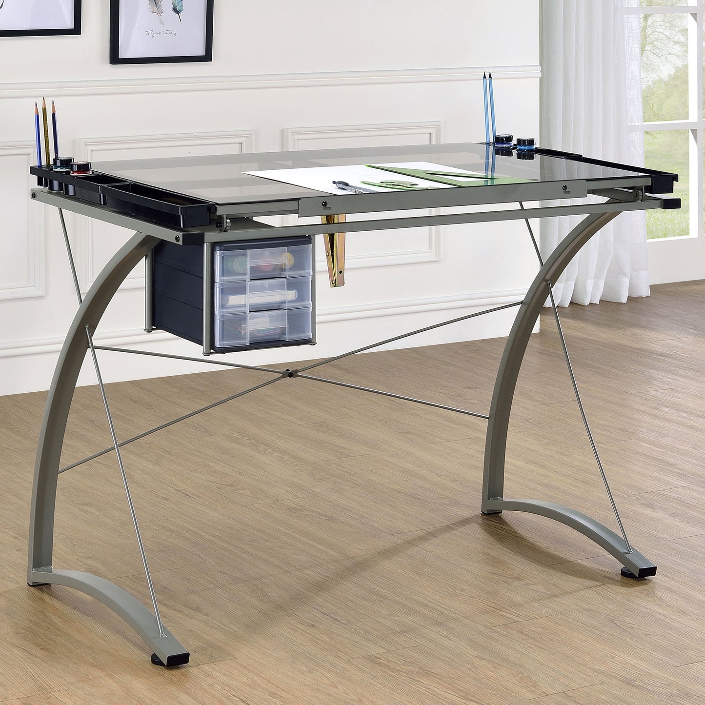 Melo 3-Drawer Drafting Desk Champagne