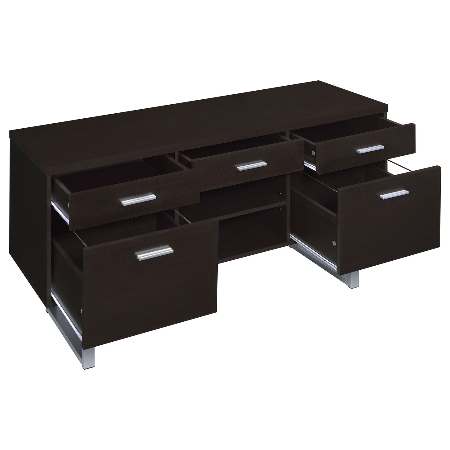 Lawtey 5-drawer Credenza with AdjusTable Shelf Cappuccino