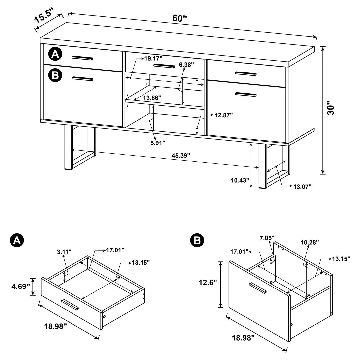Lawtey 5-drawer Credenza with AdjusTable Shelf Cappuccino