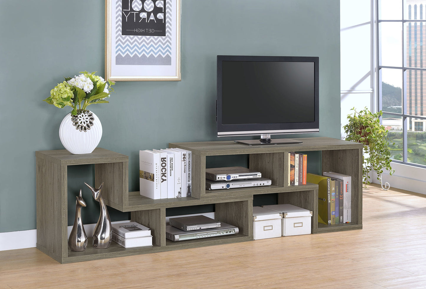 Velma ConverTable Bookcase and TV Console Grey Driftwood