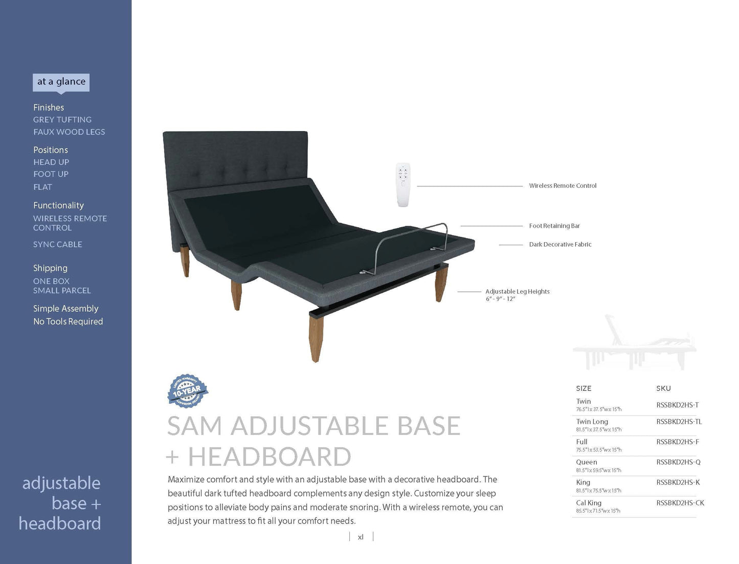 Sam Headboard Base Dark Grey