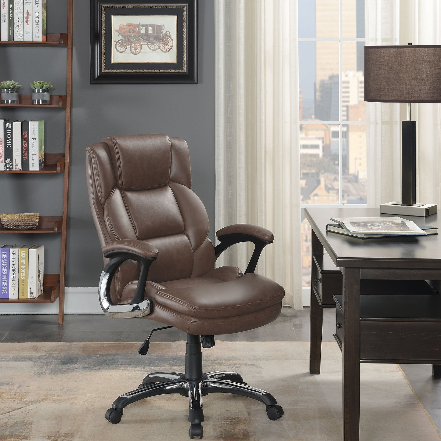 Nerris AdjusTable Height Office Chair with Padded Arm Brown and Black