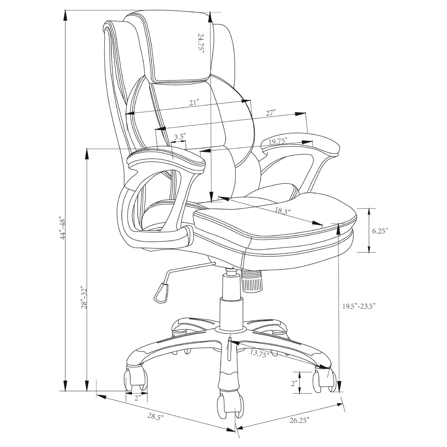 Nerris AdjusTable Height Office Chair with Padded Arm Brown and Black