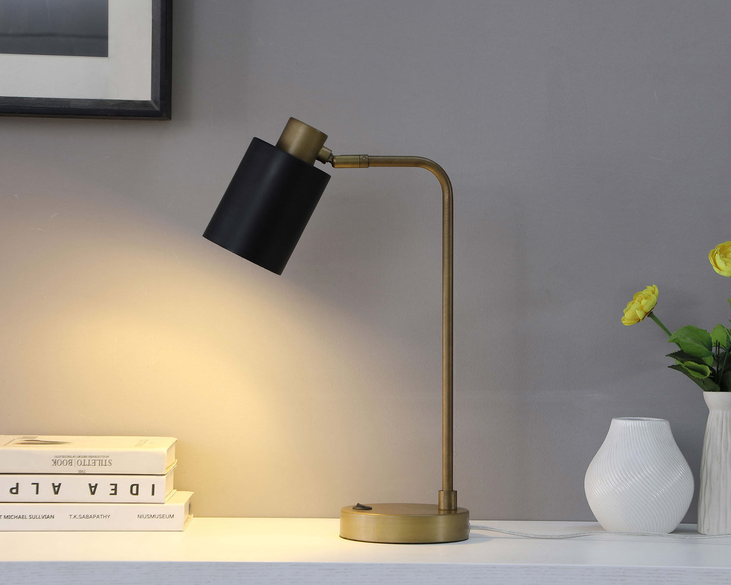 Cherise AdjusTable Shade Table Lamp Antique Brass and Matte Black