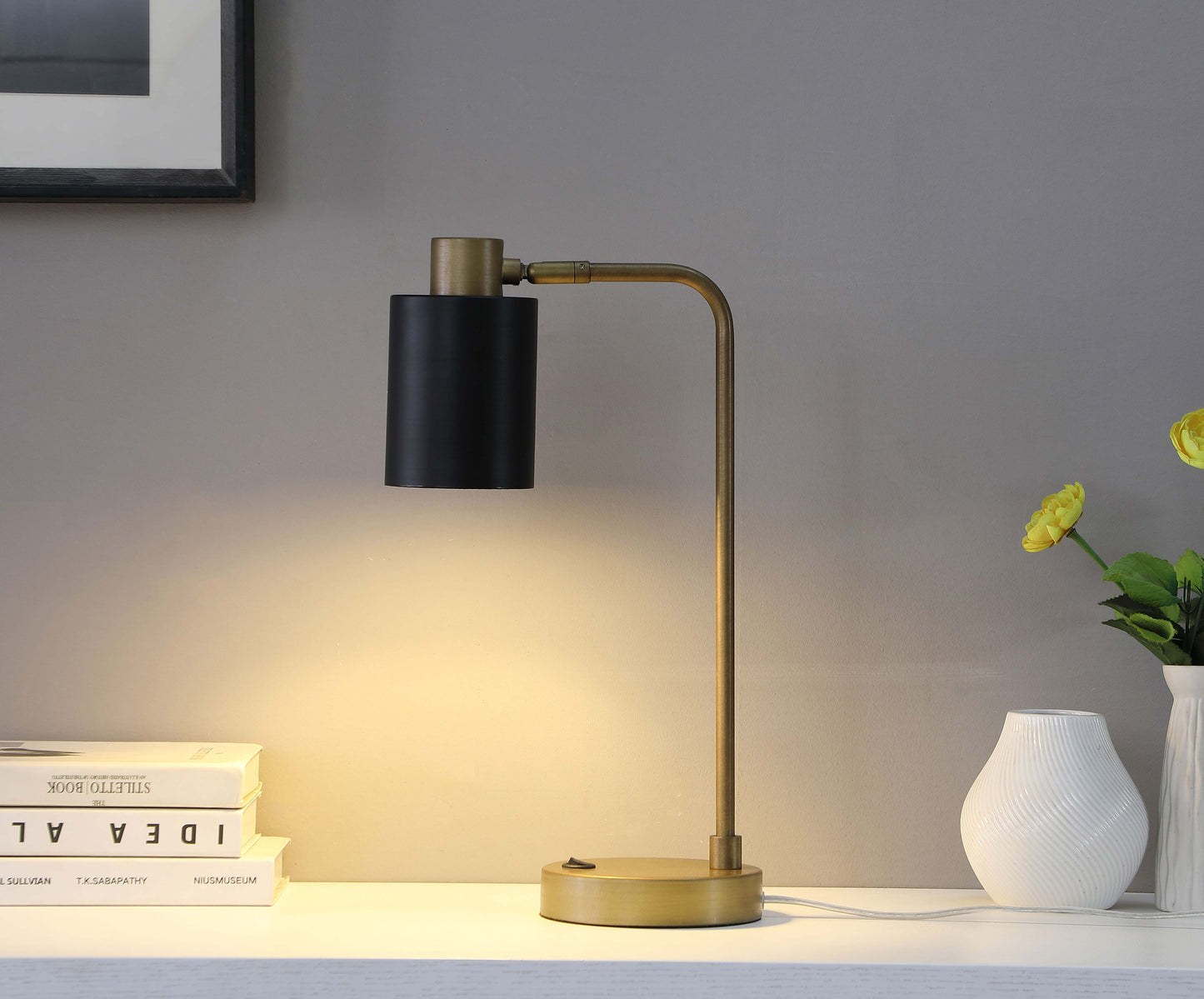 Cherise AdjusTable Shade Table Lamp Antique Brass and Matte Black
