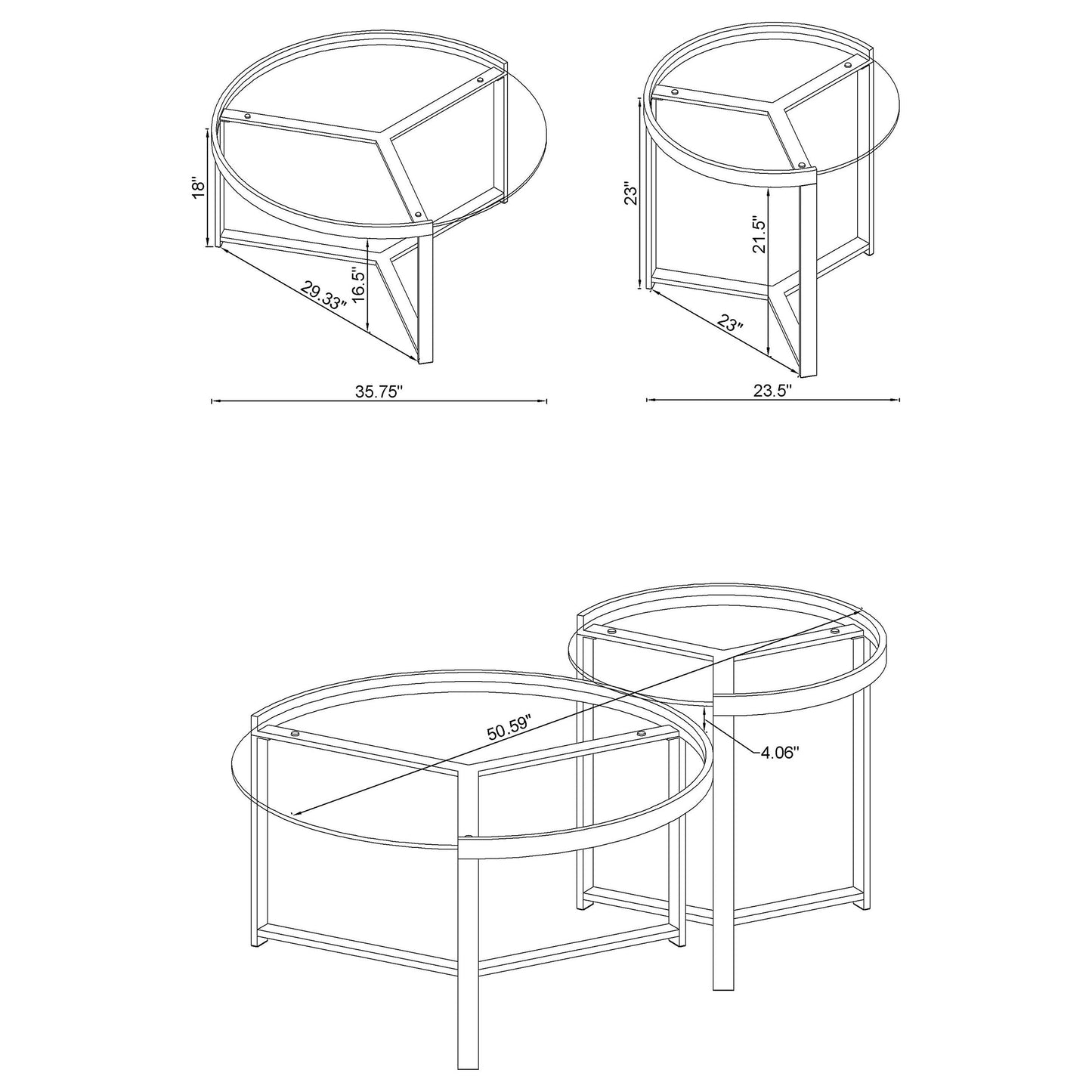 Delia 2-piece Round Nesting Table Clear and Gold