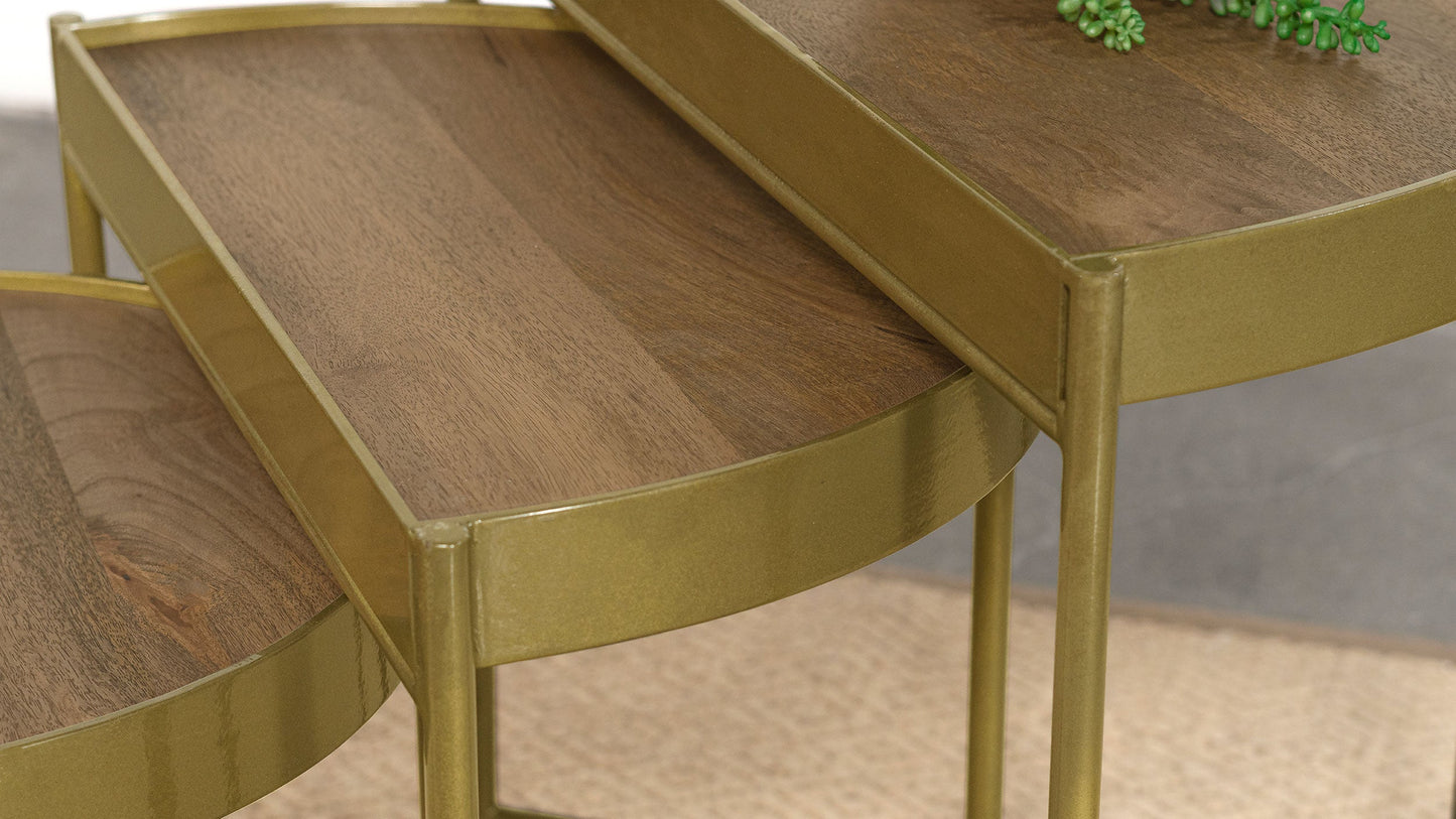 Tristen 3-Piece Demilune Nesting Table With Recessed Top Brown and Gold