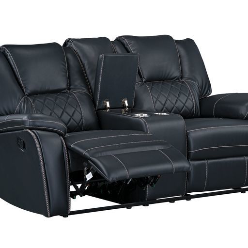 Diamante Power Reclining Love Seat w/Console (Black)