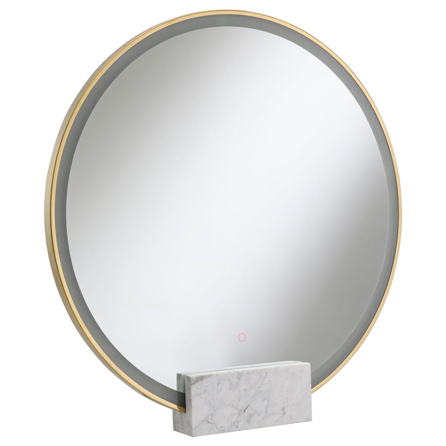 Jocelyn Round Table Top LED Vanity Mirror White Marble Base Gold Frame