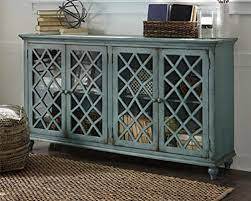 Mirimyn Teal Vintage 69" 4-Door Accent Cabinet