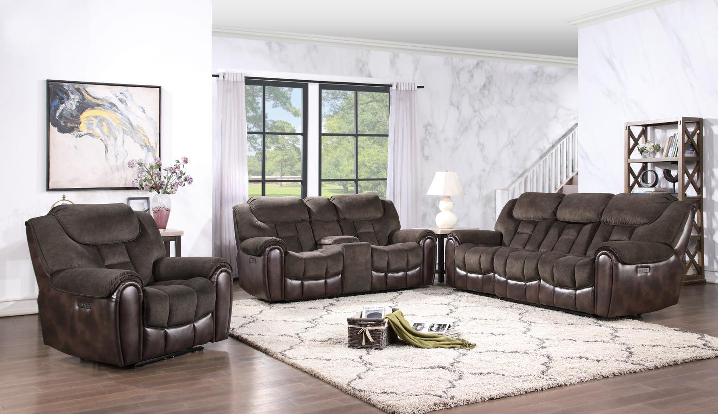 Apollo Espresso Dual-Power Reclining Sofa w/Drop-Down Console & Reclining Console Loveseat