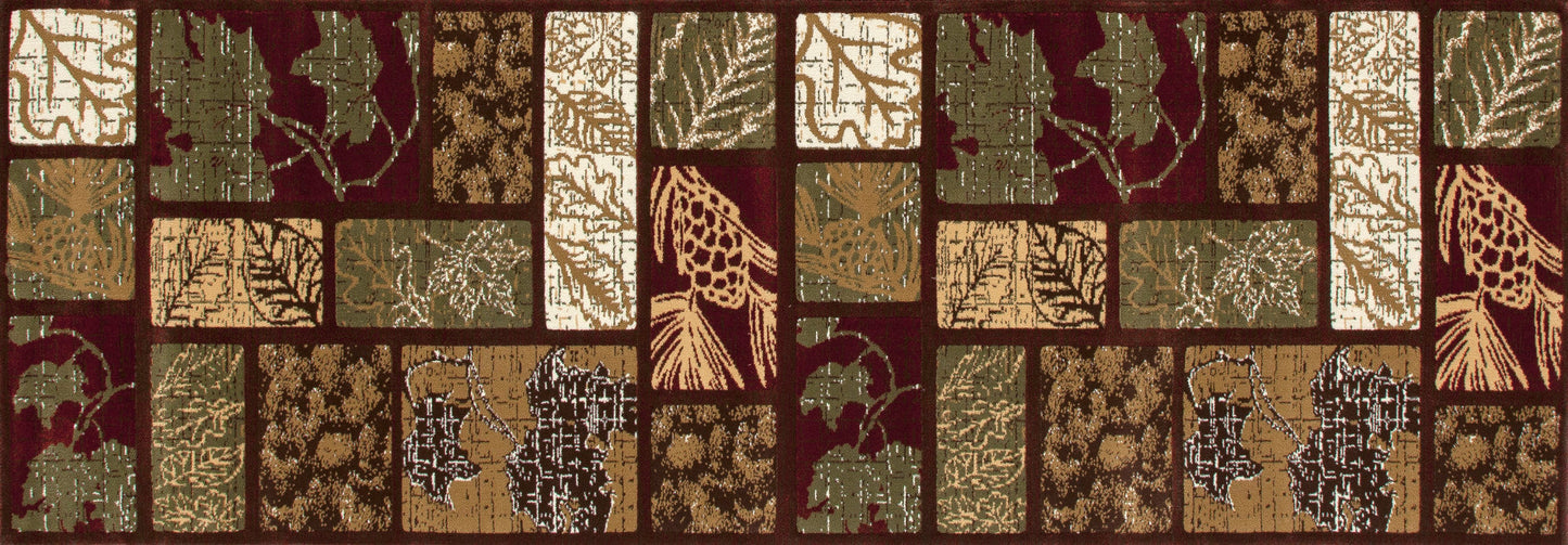 CABIN-AR_00_0266_BRN/GREEN/BURG_NATURE BARRY LEAF BORDER-RUNNER 2.7x7.7-80x230