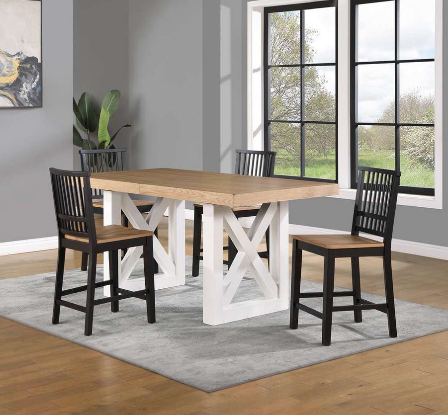 Magnolia White Base Counter Table, 4 Counter Chairs