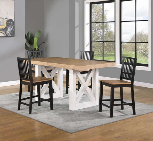 Magnolia White Base Counter Table, 4 Counter Chairs