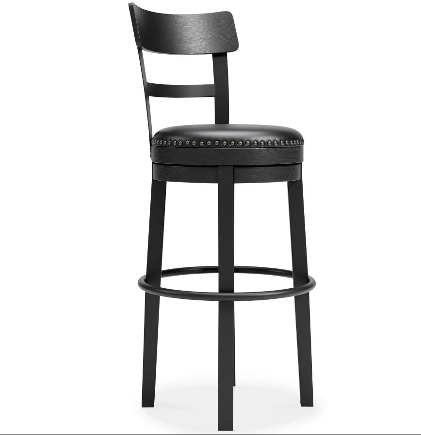 Valebeck Black 43 in Bar Height Upholstered Swivel Bar Stool with Contoured Back