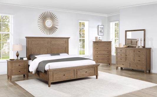 Riverdale Driftwood King Storage Bed, Dresser, Mirror, Nightstand