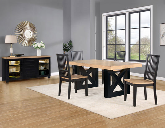 Magnolia Black Base Dining Table, 4 Side Chairs