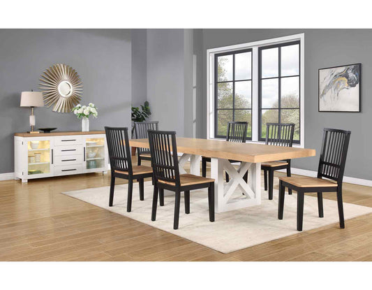 Magnolia White Base Dining Table, 6 Side Chairs