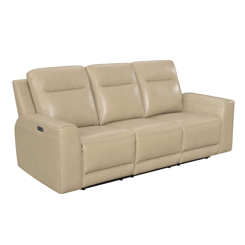 DONCELLA SANDSTONE LEATHER DUAL POWER MOTION SOFA (Closeout)