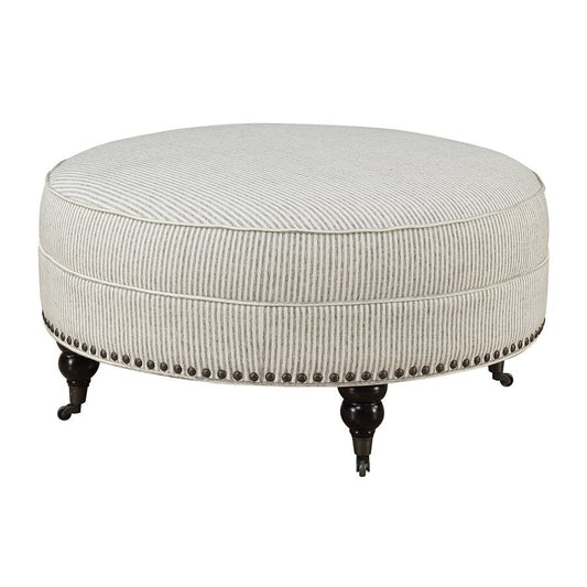 WILLOW CREEK GREY STRIPE ROUND OTTOMAN