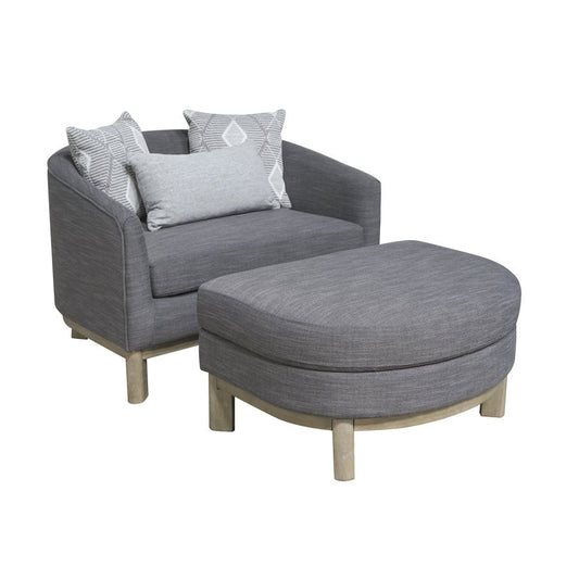 MAEVE GRAY CHAIR W / 2 SQUARE AND 1 KIDNEY PILLOW W / STORAGE OTTOMAN