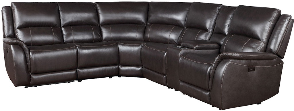 Alexandria Chocolate Dual-Power Leather Reclining 6-Piece Sectional