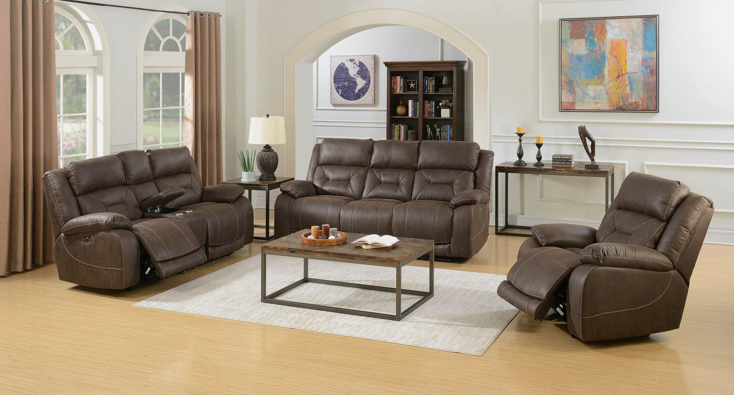 Aria Brown Dual-Power Reclining Sofa & Console Loveseat