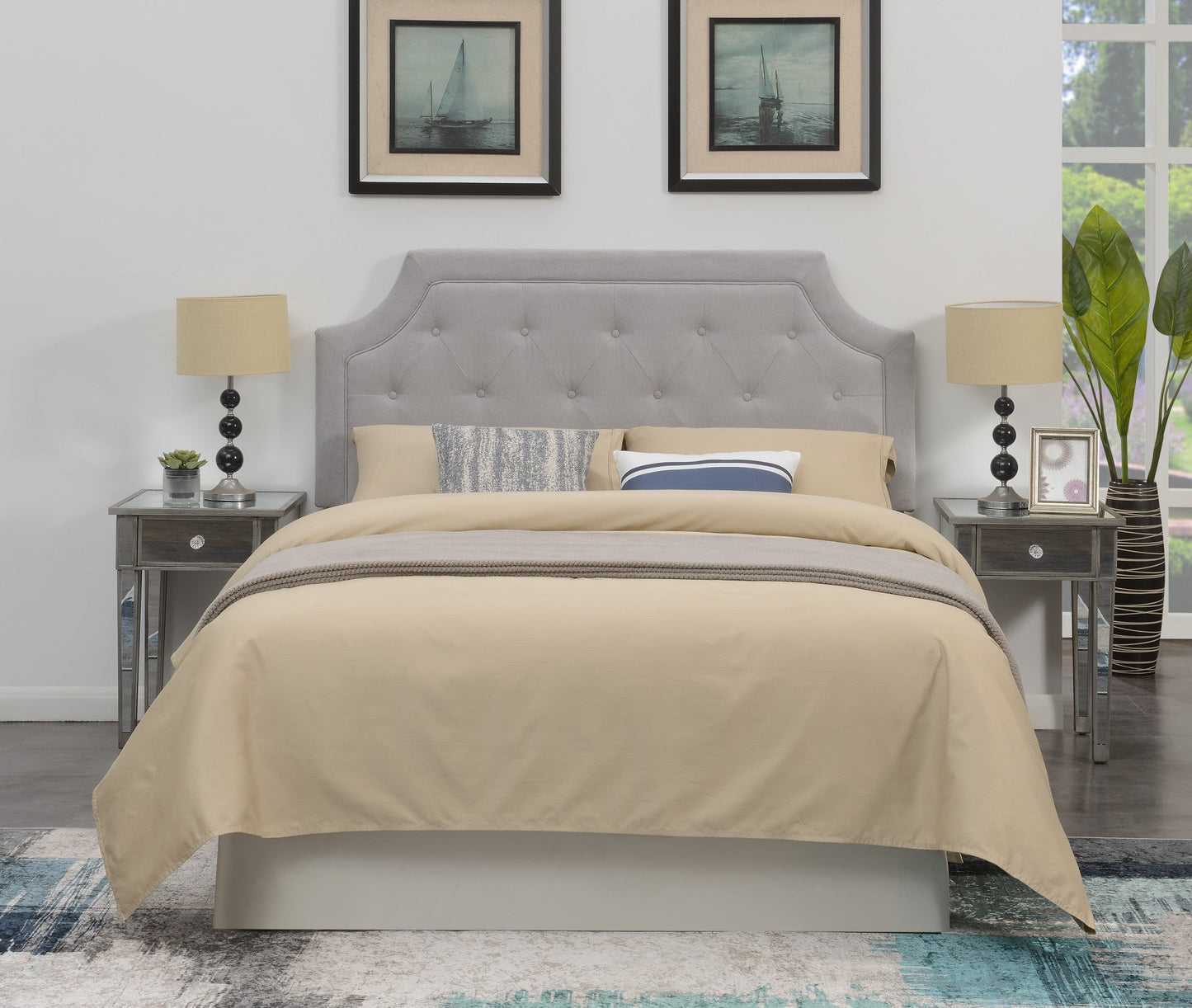 Alta Queen Headboard Bed Grey Fabric