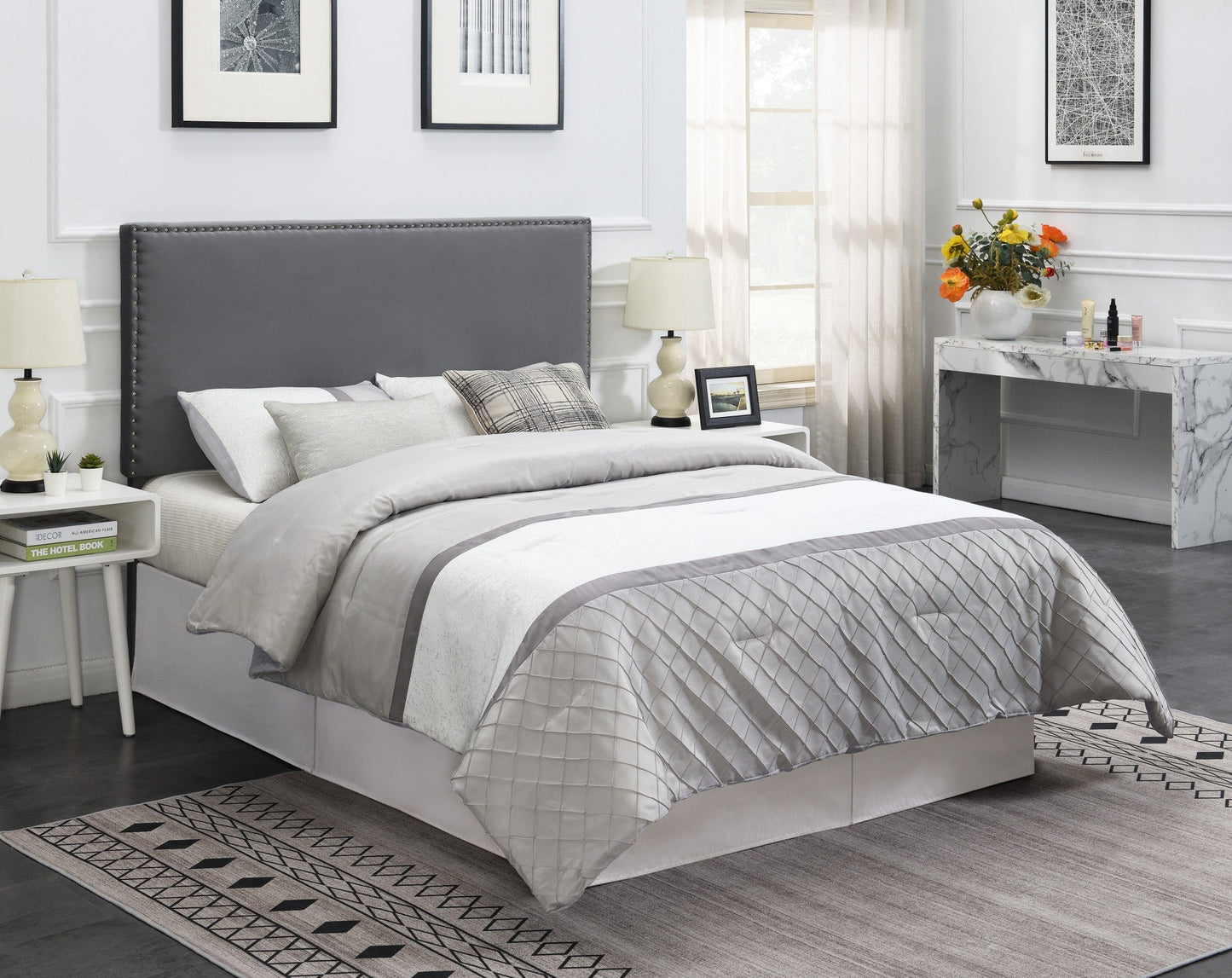 Bergen Queen Headboard Silver Velvet