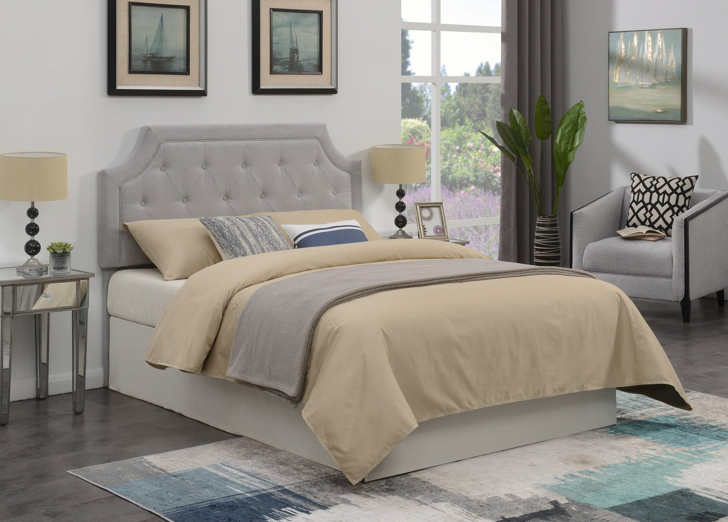 Alta Queen Headboard Bed Grey Fabric
