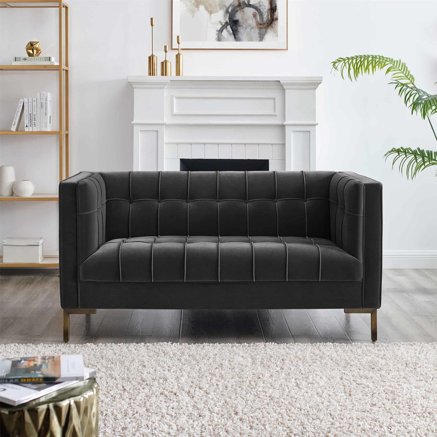 Isaac Channel Stitch Gray Velvet Loveseat