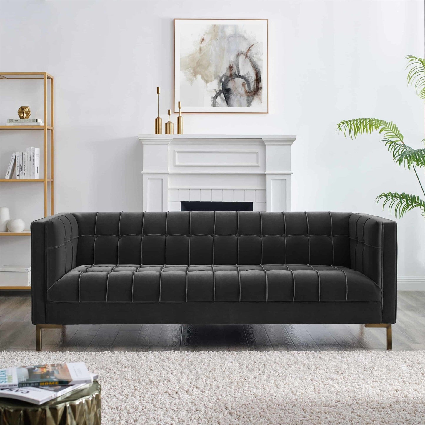 Isaac Channel Stitch Gray Velvet Sofa